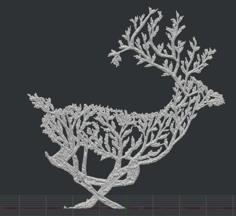 2D-3D Freestanding Deer Tree Art 3D Printer Model