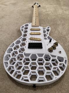 3D Printed Guitar – LP Style Hex Design – Full Size Playable 3D Printer Model