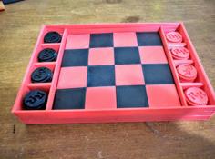 Checker Board, Checkers And Case 3D Printer Model