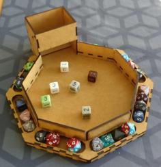 Octagonal Dice Tray With Built-in Dice Tower, Laser Cut