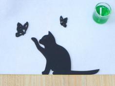 Laser Cut Cat Butterfly Wall Decor Vector