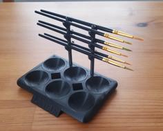 6 Color Paint Pallet W/ 6 Brush Holders 3D Printer Model