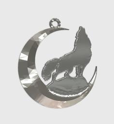 Wolf + Moon Keychain 3D Printer Model