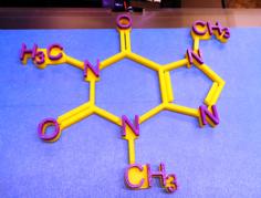 Caffeine Molecule With Raised Lettering 3D Printer Model