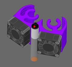 Space-efficient Probe-Ready 25mm Dual Fan Shroud (for E3D-V6 CLONE – Differs Slightly In Dimmensions From Original) 3D Printer Model