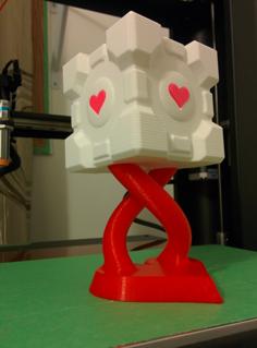 Companion Cube With Hearts And Heart Shaped Helix Stand 3D Printer Model