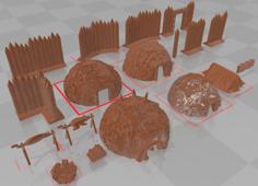 Primitive Huts, Tent, Palisade, Campfire For 28mm Wargaming And RPGs 3D Printer Model