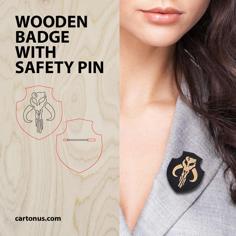 Laser Cut Wooden Badge With Safety Pin