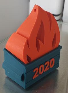 2020 Dumpster Fire Ornament (Dual Color Dumpster And Angled Fire) 3D Printer Model