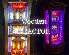 Laser Cut Wooden Reactor Simulator: Nightlight, Desk Lamp, Sound Simulation And Dynamic Lighting Effects, Wireless Charger, USB Quick Charger, WiFi Controlled