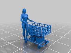 Female With Grocery Shopping Cart H0 (remix) 3D Printer Model