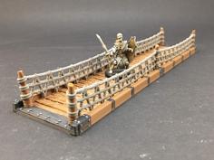 Wood Bridge With Rope Railings For 28mm Miniatures Gaming 3D Printer Model