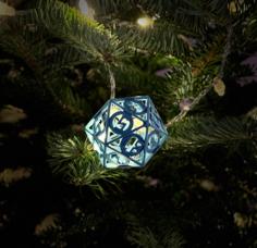 Festive Hollow D20 Holiday Ornament & Dice 3D Printer Model