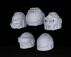 Armoured Space Dwarf Heads 5 3D Printer Model