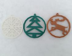 Christmas Tree Ornament Snowflake, Deer And Tree 3D Printer Model