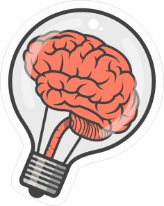 Brain Bulb Sticker Free Vector