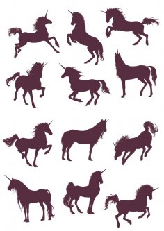 New Unicorn Silhouettes Vector Collection Free Vector