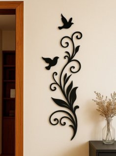 Laser Cut Bird Flower Acrylic Wall Decor