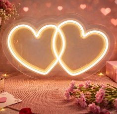 Laser Cut Double Heart Wall Hanging Neon Sign