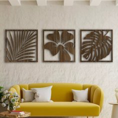Laser Cut Monstera Leaves Wood Wall Decor – 3 Large Piece Floral Wall Hanging