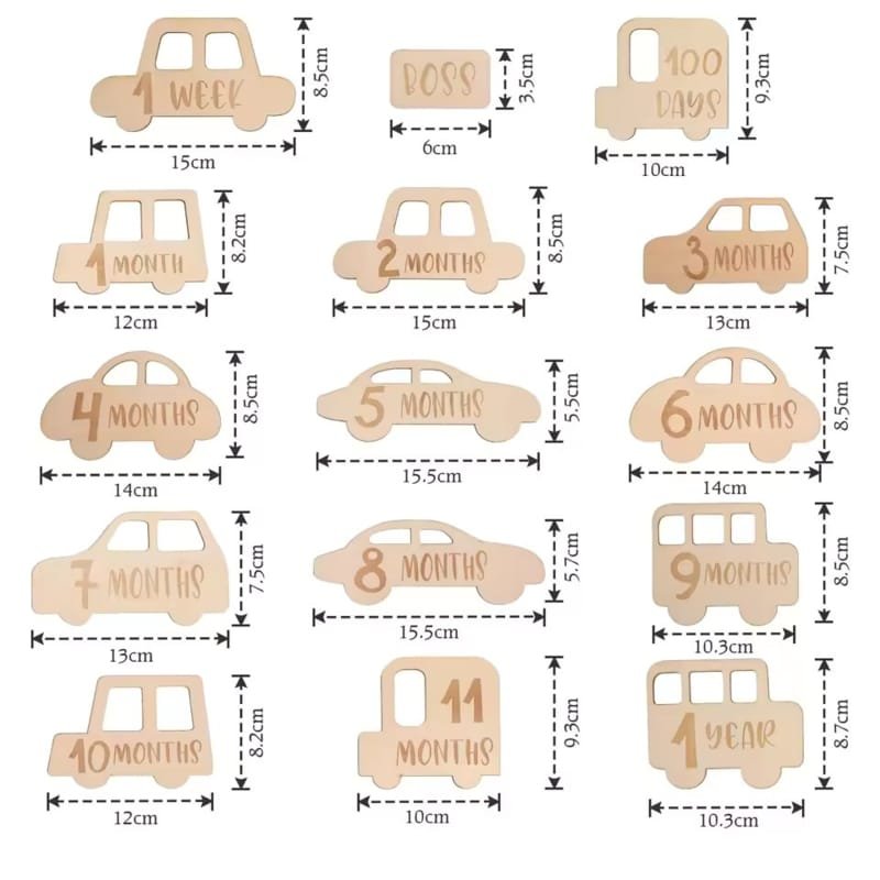Laser Cut Wooden Baby Monthly Milestone Cards Newborn Photography Props