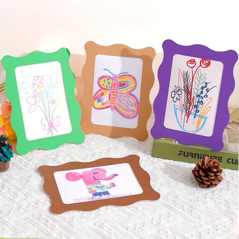 Laser Cut Colorful Paper Photo Frames Wavy Cardboard Painting Photo Frames Craft Kit For Kids