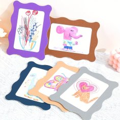 Laser Cut Colorful Paper Photo Frames Wavy Cardboard Painting Photo Frames Craft Kit For Kids
