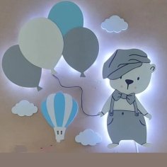 Laser Cut Nursery Lamps With Teddy Bear Balloons Clouds Nursery Wall Lights