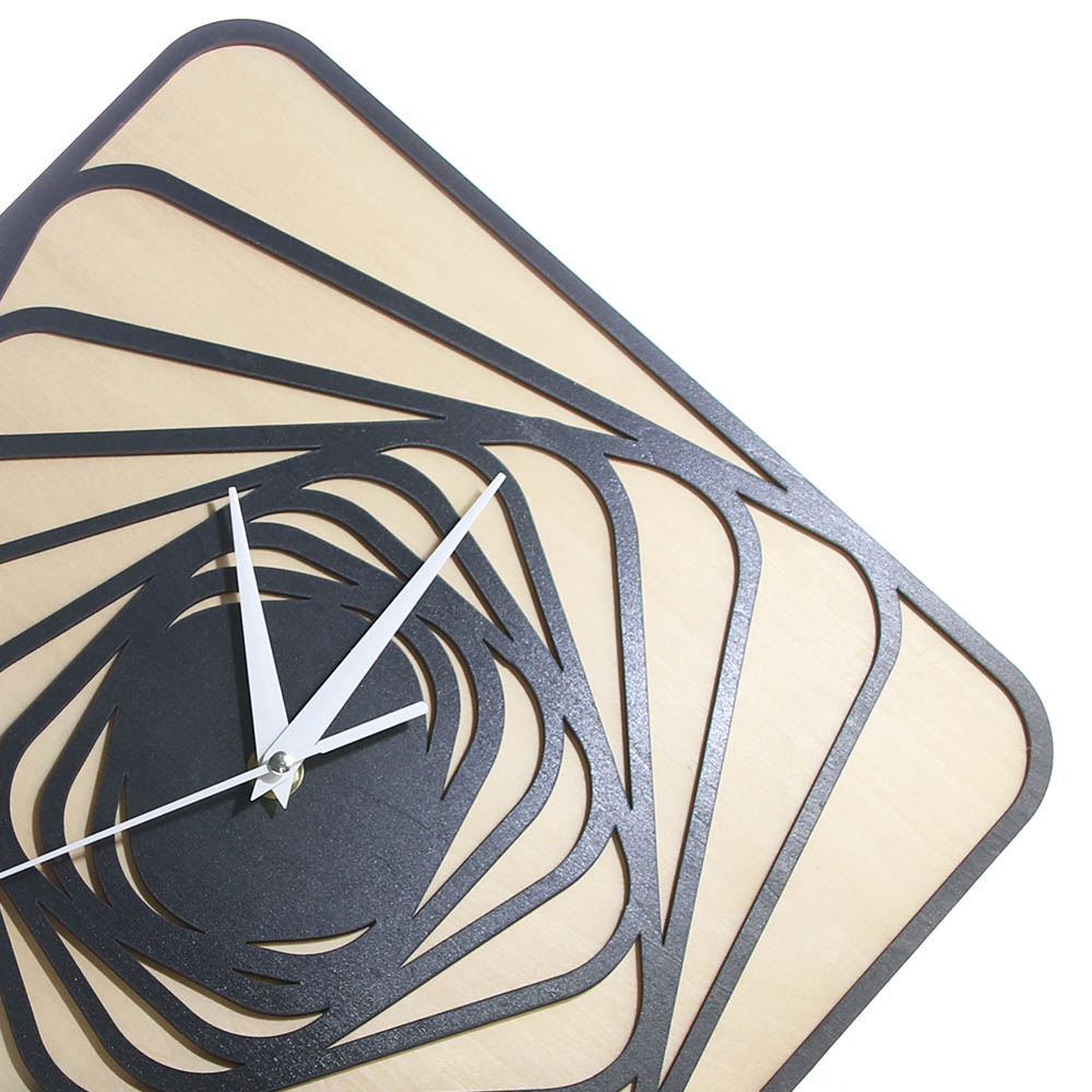 Laser Cut Spiral Square Wood Rustic Wall Clock Free Vector