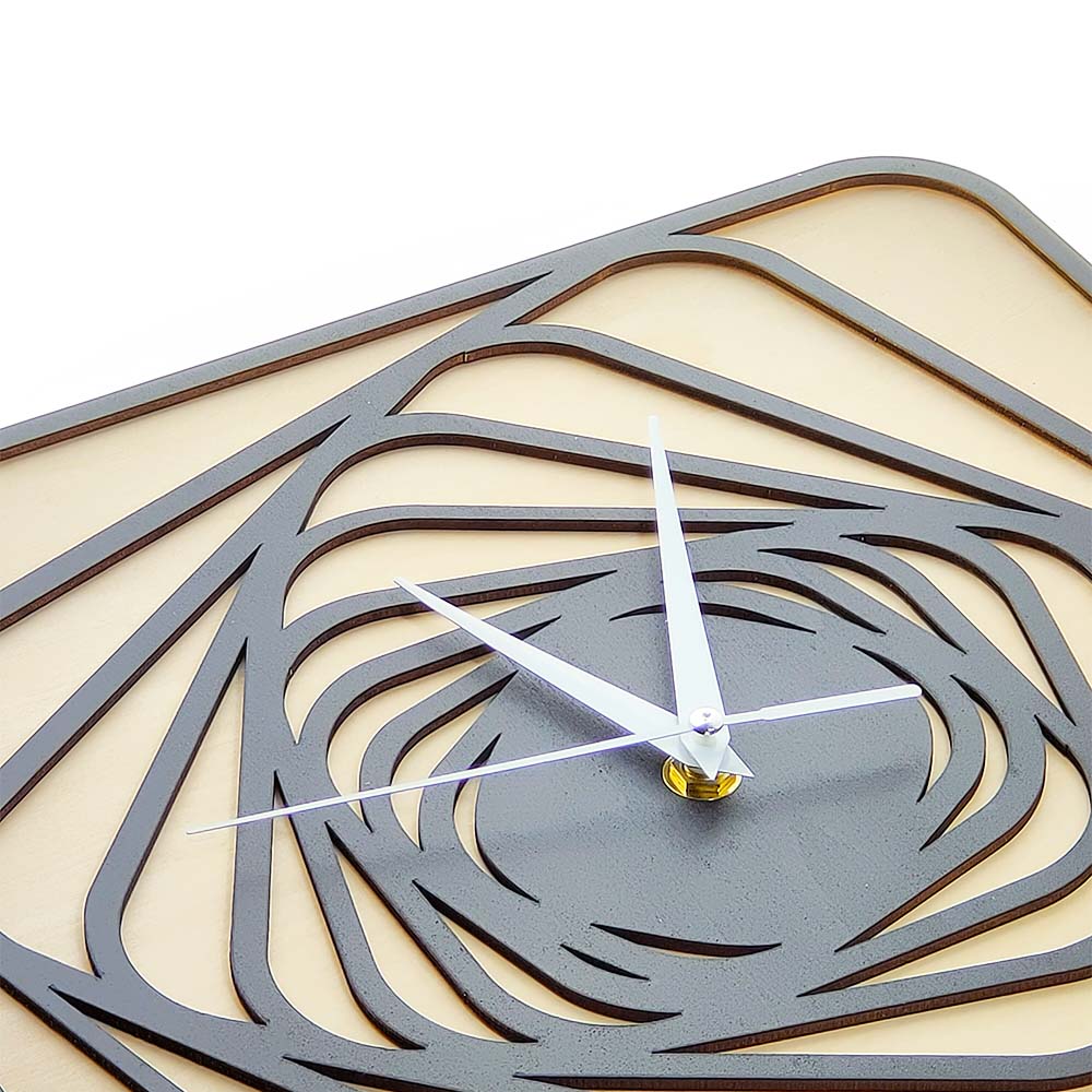 Laser Cut Spiral Square Wood Rustic Wall Clock Free Vector