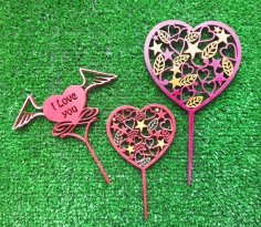 Laser Cut Valentine’s Day Cake Decorations Cake Topper Free Vector