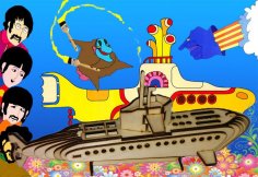 Laser Cut Yellow Submarine 3D Puzzle Model Free Vector