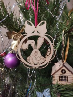 Laser Cut Bunny Wood Holiday Ornament Christmas Decor Free Vector