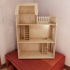 Casa de muñecas de madera cortada con láser con 3 pisos