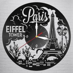 Laserowo wycinany zegar z płyty winylowej Paris