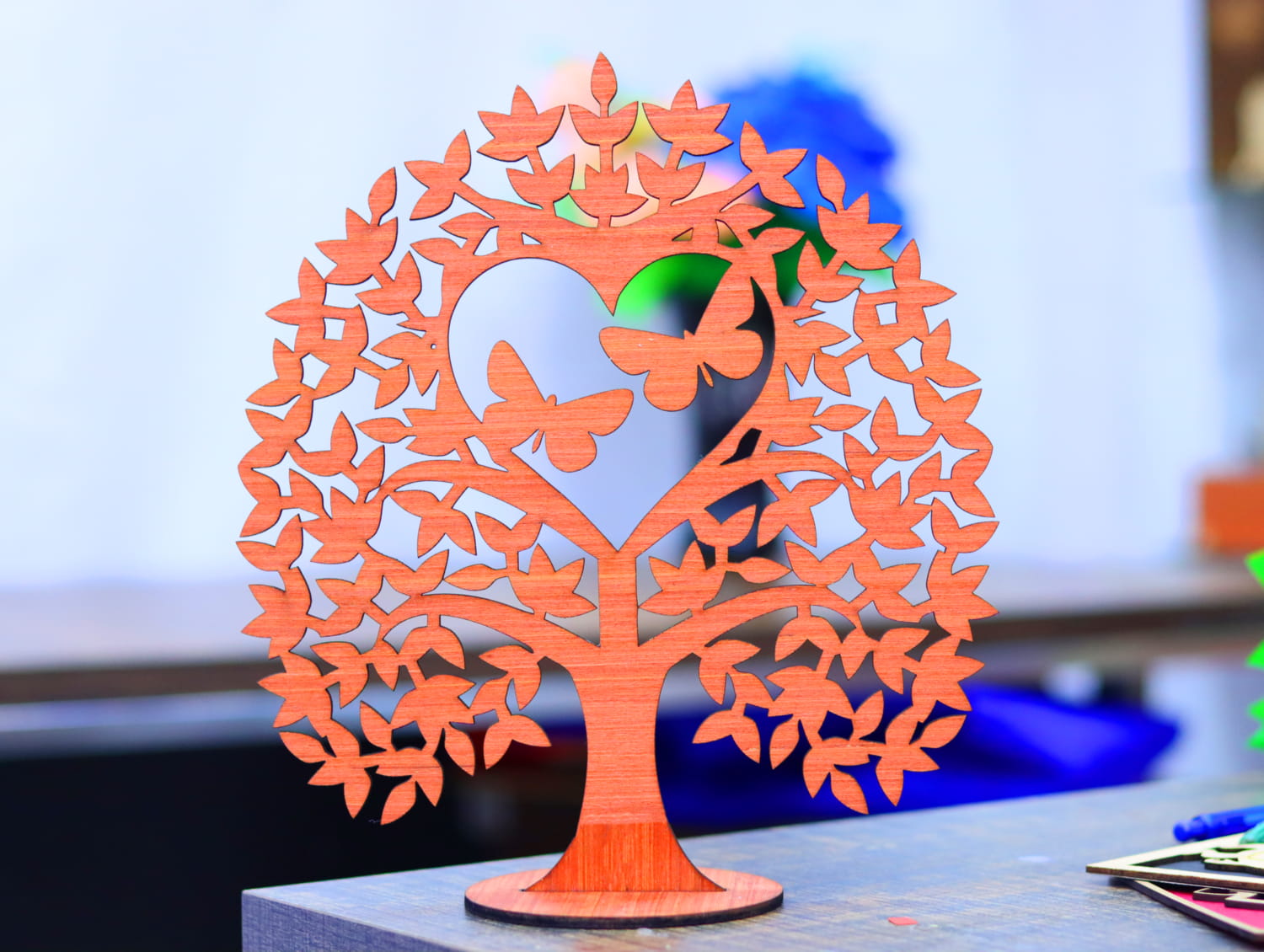 Laser Cut Wooden Heart Tree 4mm Free Vector