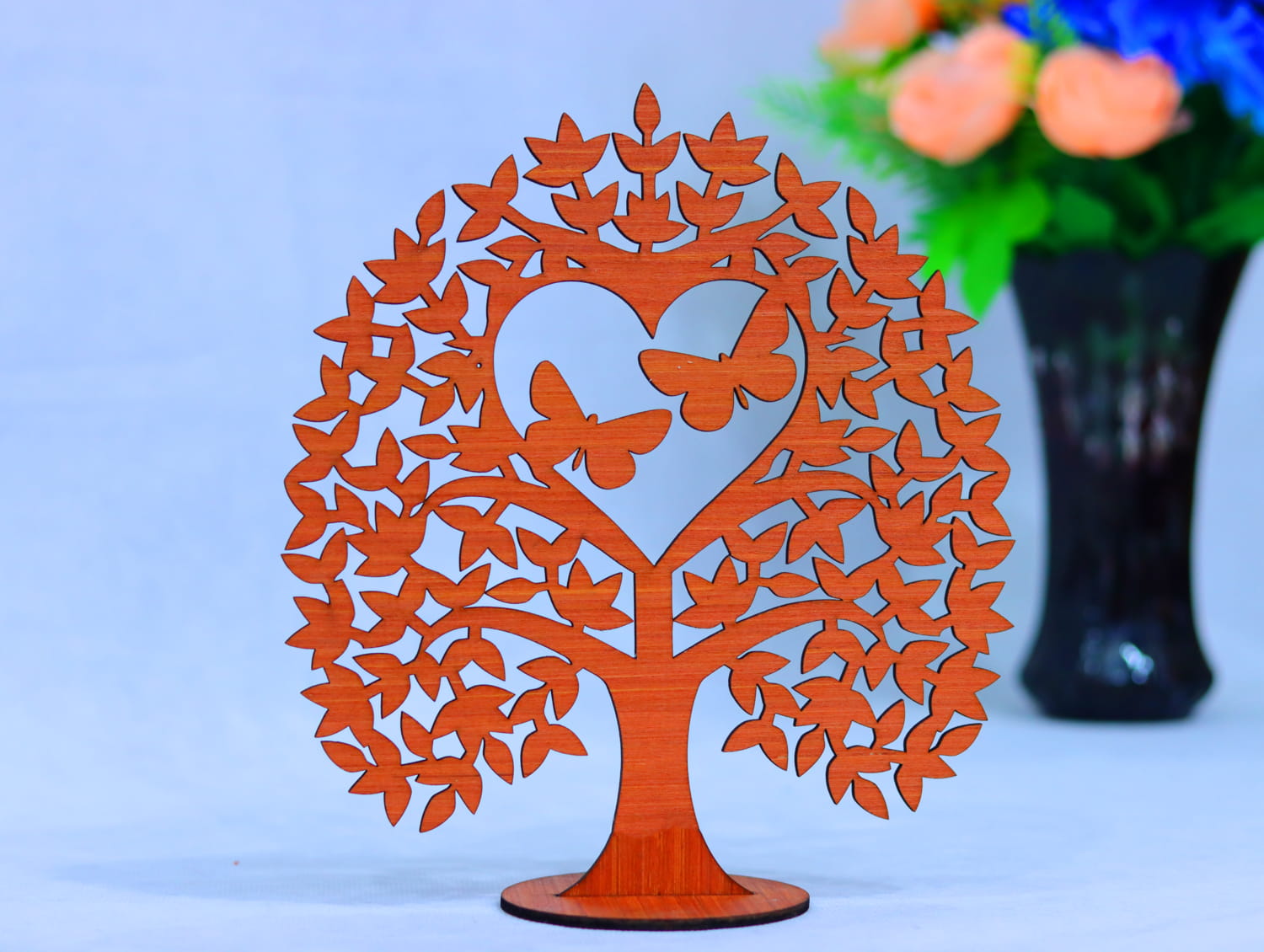 Laser Cut Wooden Heart Tree 4mm Free Vector