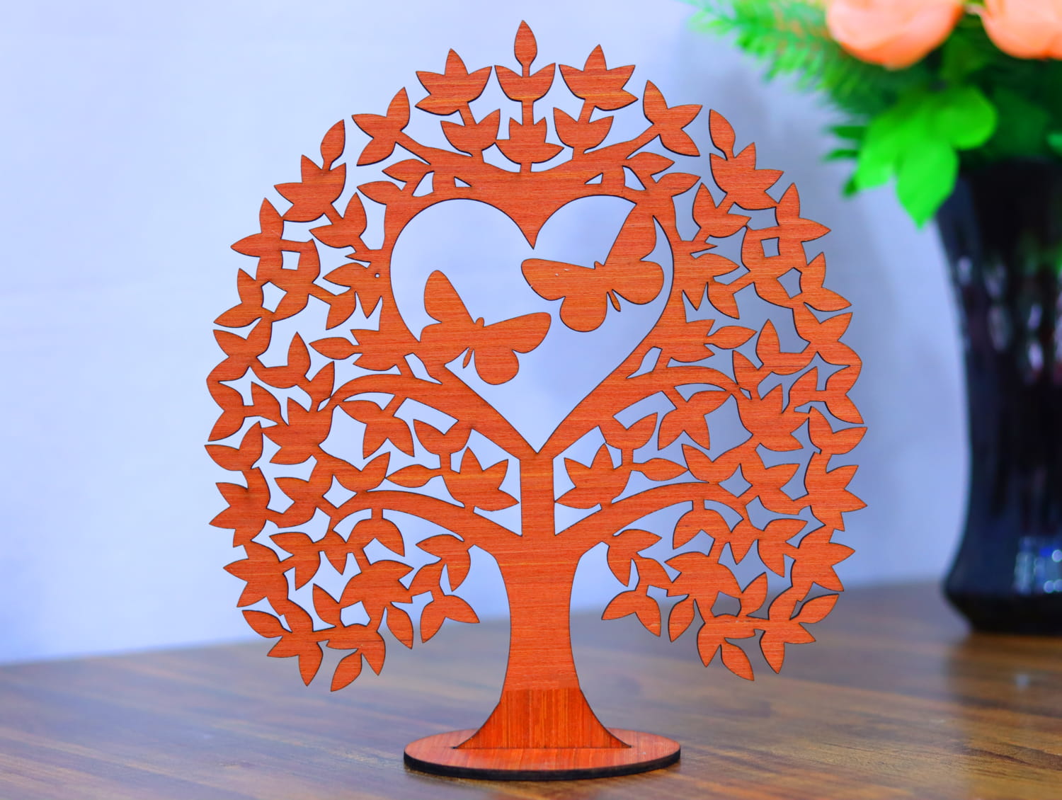 Laser Cut Wooden Heart Tree 4mm Free Vector