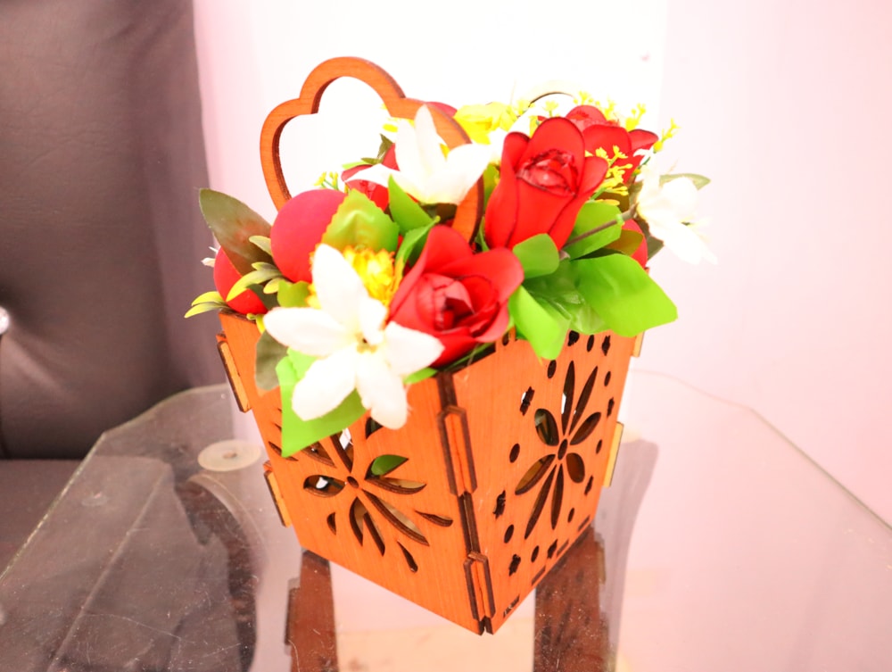 Laser Cut Flower Basket With Handle 4mm Free Vector