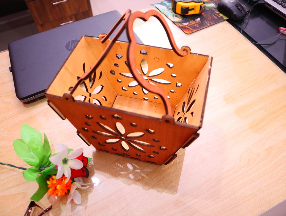 Laser Cut Flower Basket With Handle 4mm Free Vector