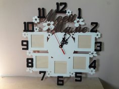 Reloj de pared personalizado cortado con láser con marcos de fotos