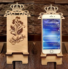 Laser Cut Smart Phone Stand Template With Crown And Engraving Free Vector