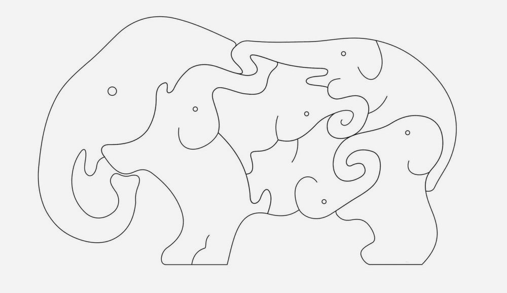 Elephant Animal Jigsaw Puzzle Laser Cutting Template DXF File