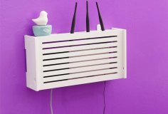 Laser Cut Wifi Router Storage Box Wood Shelf Wall Hangings Bracket Cable Organizer Free Vector