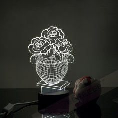 Lampada in acrilico 3D con vaso di fiori tagliati al laser