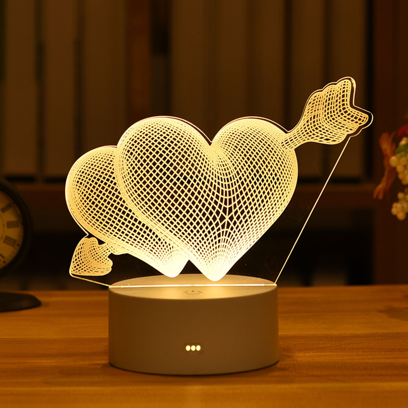 Laser Cut Two Hearts With Arrow Acrylic 3D Night Light Free Vector