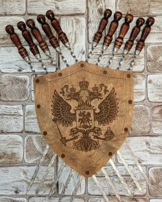 Brochetas de barbacoa cortadas con láser Estante de almacenamiento de pared Placa de escudo de madera