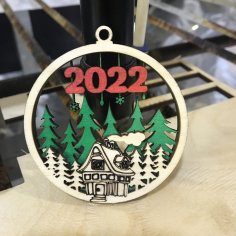 Лазерная резка Нового года 2022 Деревянный подвесной кулон