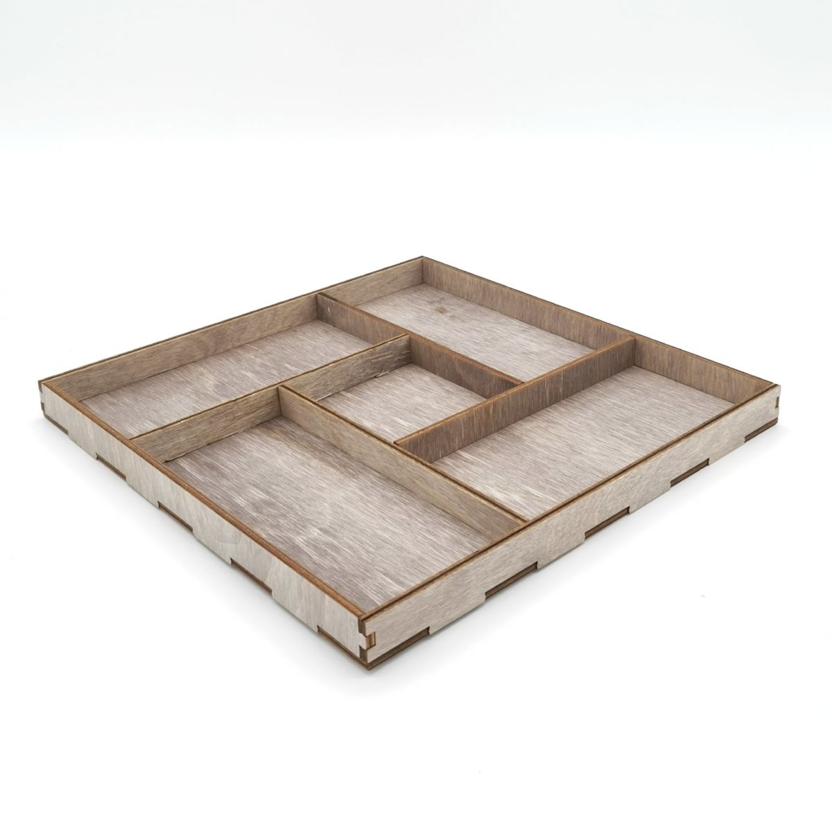 صينية تقديم خشبية مربعة الشكل مقطوعة بالليزر مع خمس حجرات ذات تصميم فريد