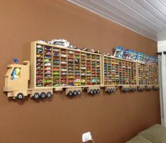 Estante de pared de camión de almacenamiento de coche de juguete cortado con láser
